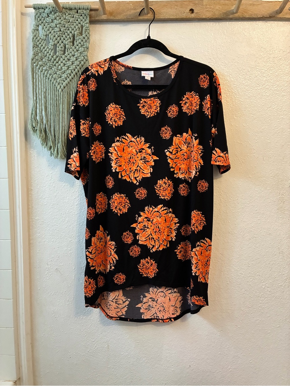 LuLaRoe Black Tunic with Orange Floral Print